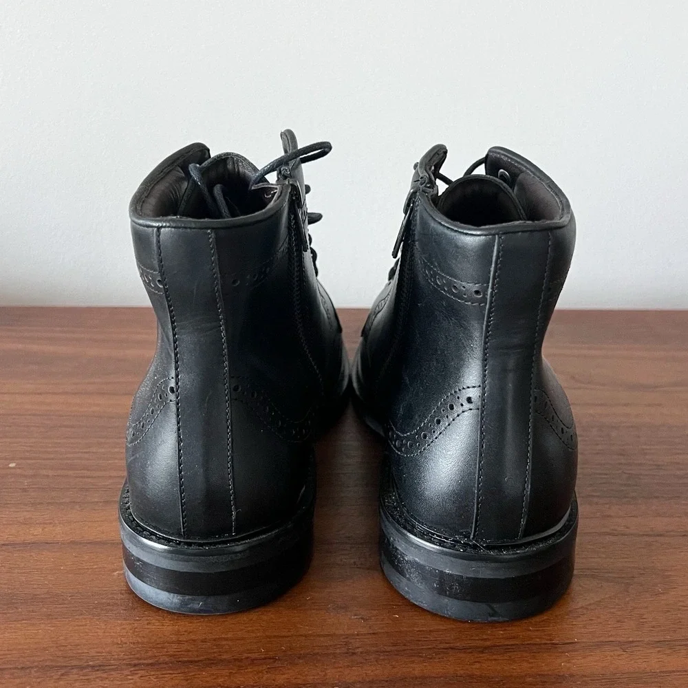Flag Ltd Wingtip Ankle Boots Black Leather Lace Up Mens 11.5 M‎